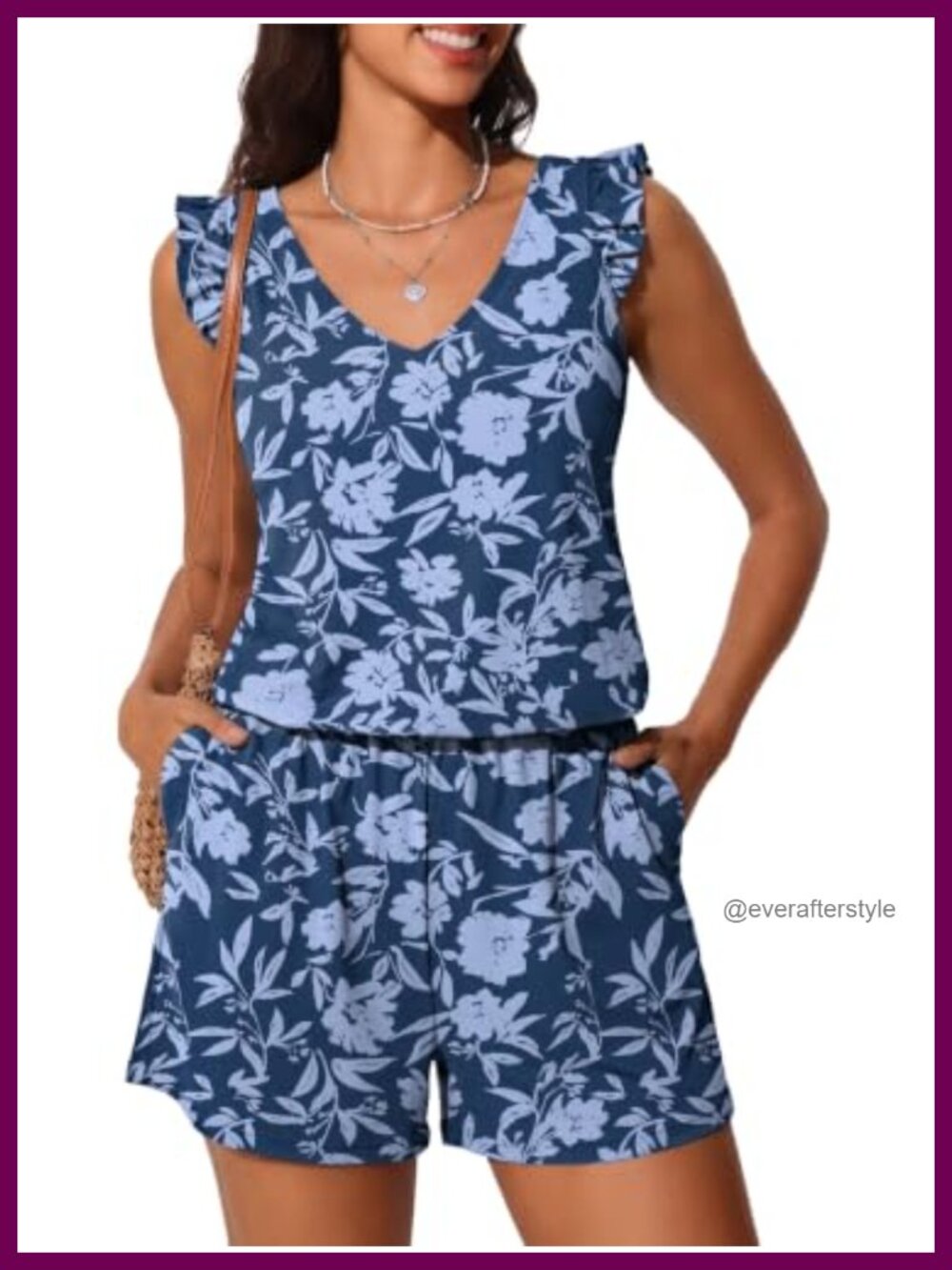 Ruffled Swim Romper One Piece Modest Swimsuit with Pockets